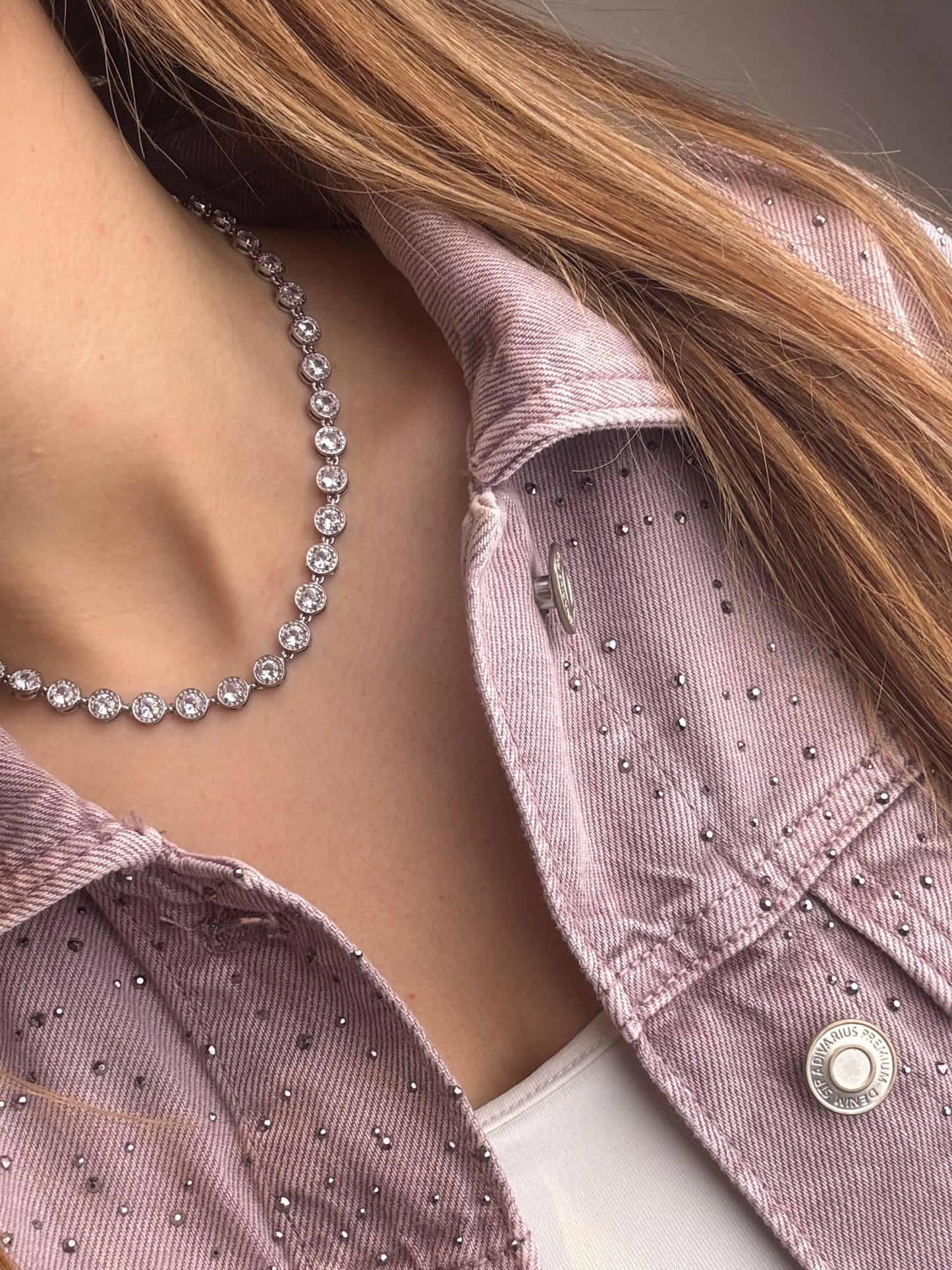 Colar prateado zircónias