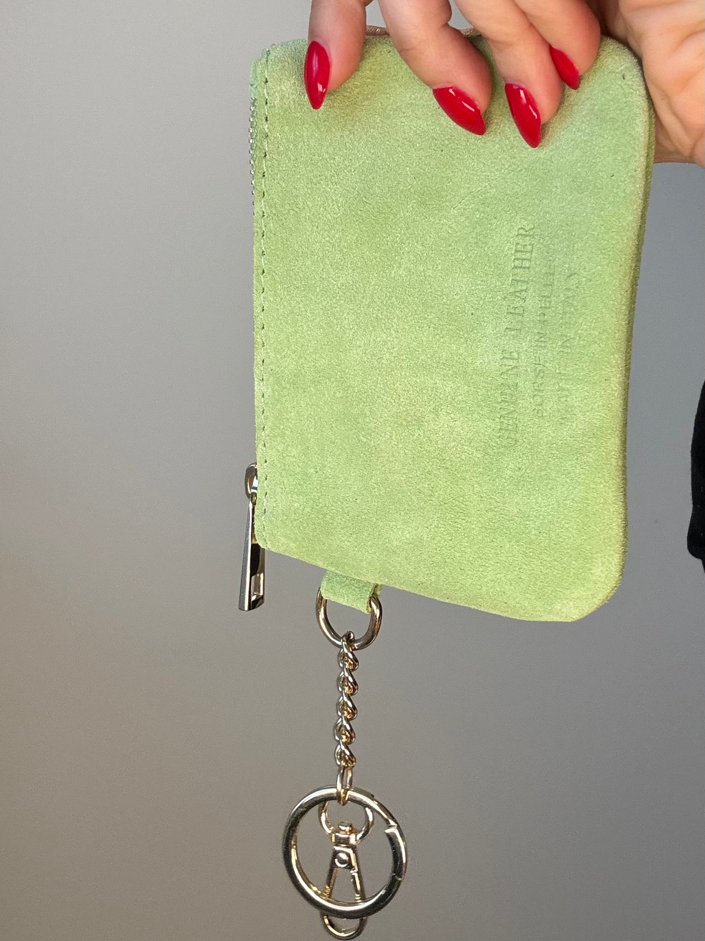 Carteira de pele com porta-chaves para pendurar verde água