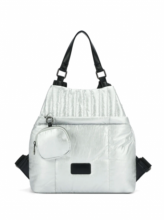 Mala Mochila Prateada com bolsa prateada