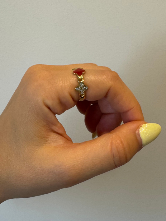 Anel vermelho com zircónias