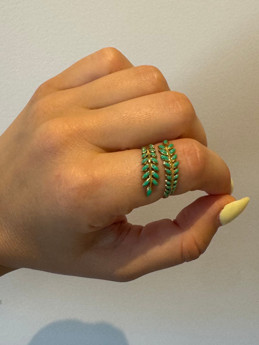 Anel folhas verde