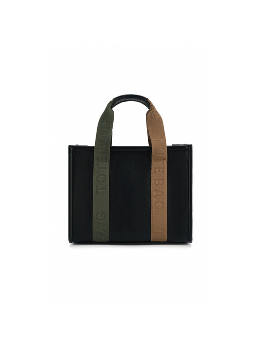 Tote bag preta polipele com alça colorida pequena