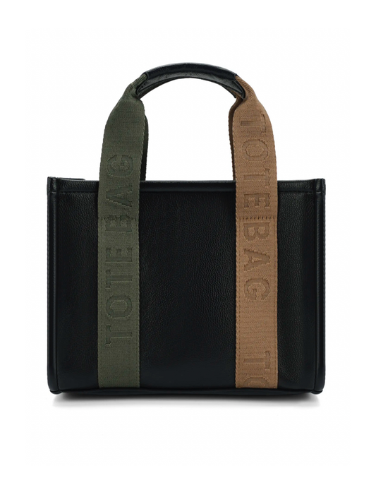 Tote bag preta polipele com alça colorida média