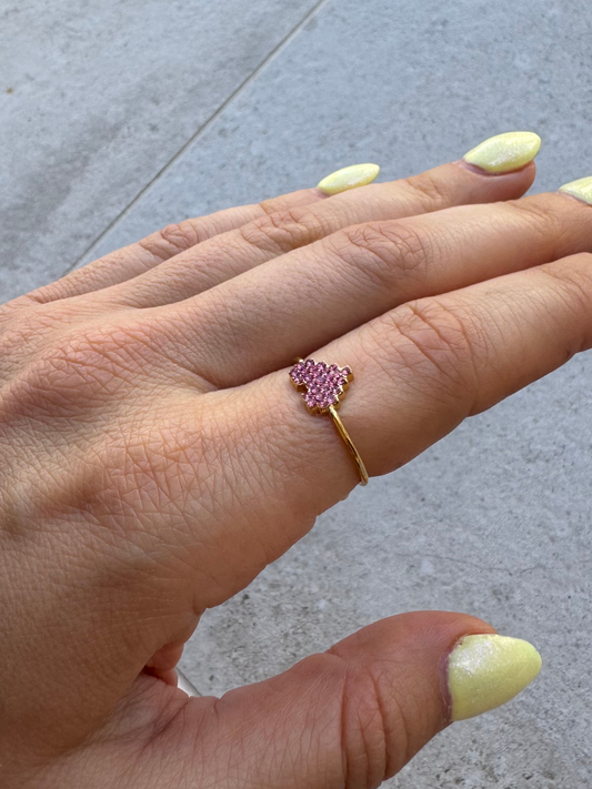 Anel coração rosa brilhante