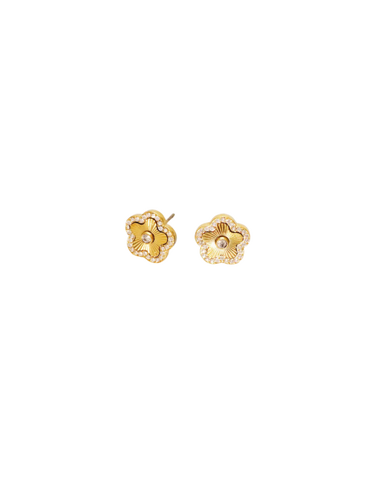 Brincos flor dourado zircónias