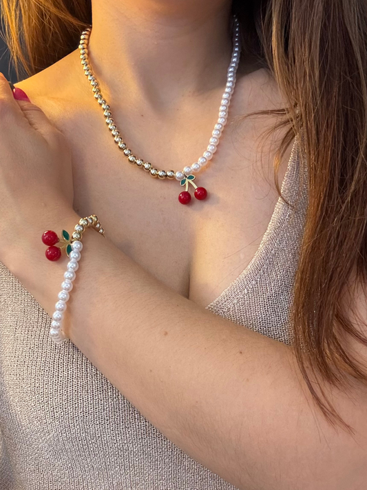 Conjunto pérolas cereja