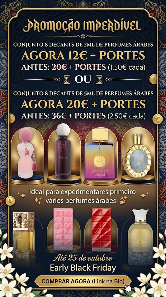 PACK EARLY BLACK FRIDAY: Conjunto de 8 Decants de Perfumes Árabes