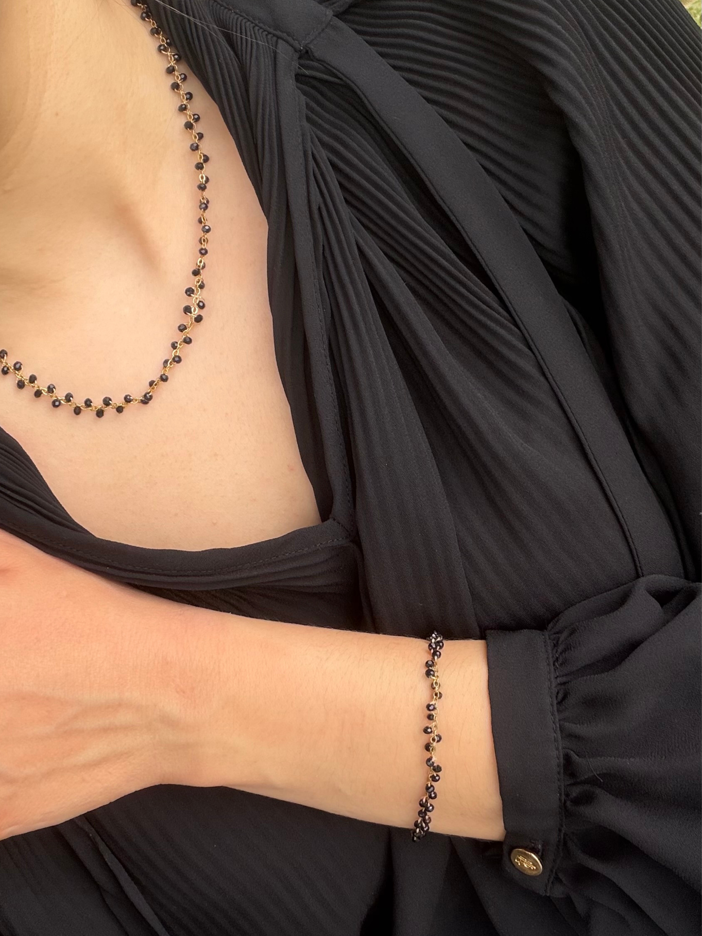 Conjunto missangas preto colar e pulseira