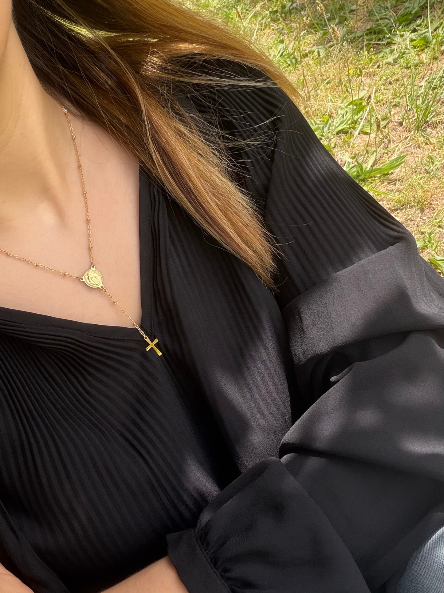 Colar terço dourado