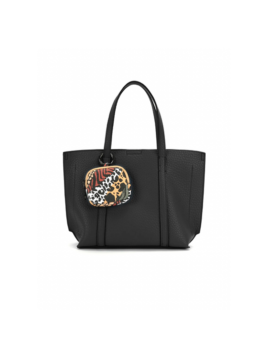 Mala preta de mão com tiracolo e bolsa padrão