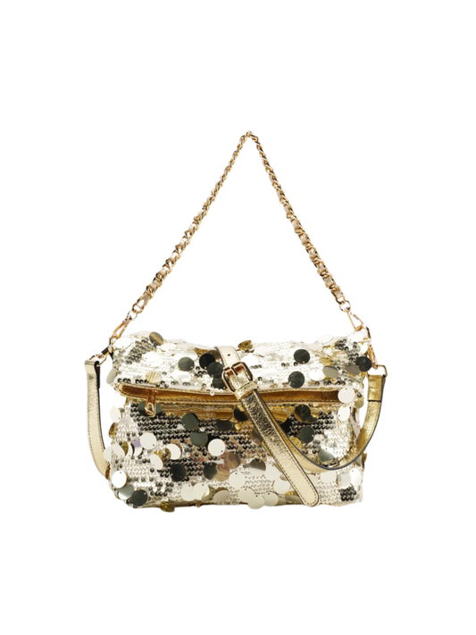 Mala dourada com lantejoulas com 2 alças