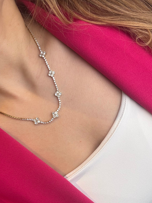 Colar zircónias flor dourado