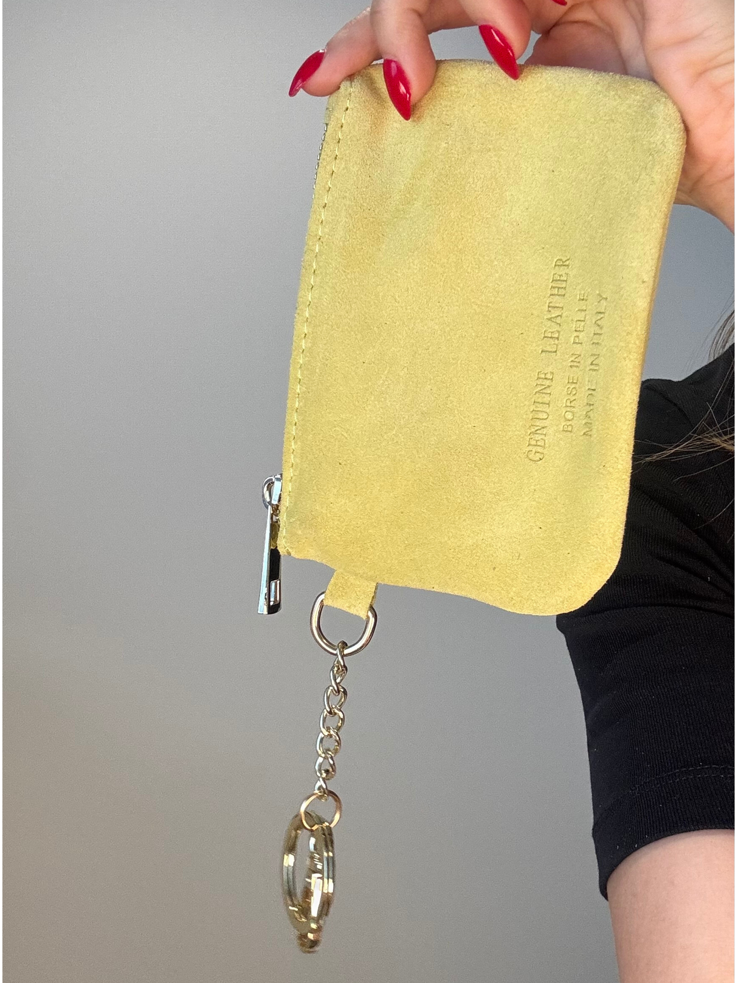 Carteira de pele com porta-chaves para pendurar amarelo