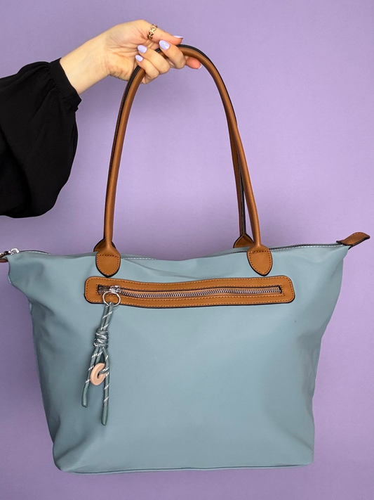 Mala azul ombro forrada com 3 fechos