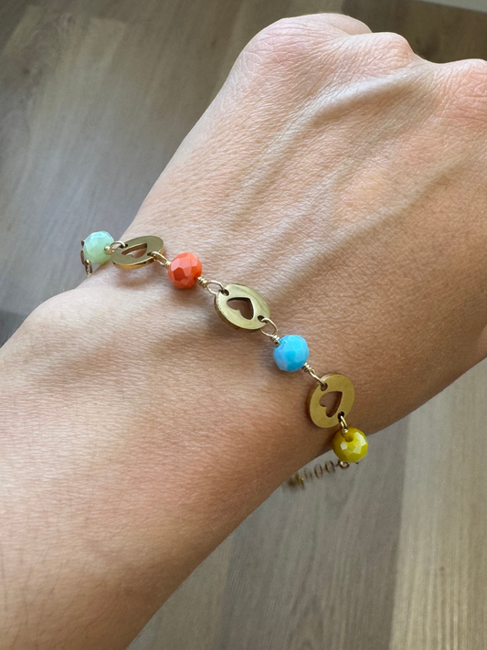 Pulseira colorida e dourada em aço inoxidável