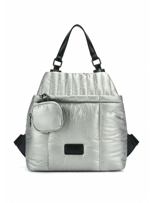 Mala Mochila Prateada escura com bolsa prateada
