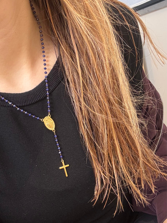 Colar terço azul marinho