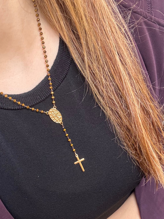 Colar terço cor bronze