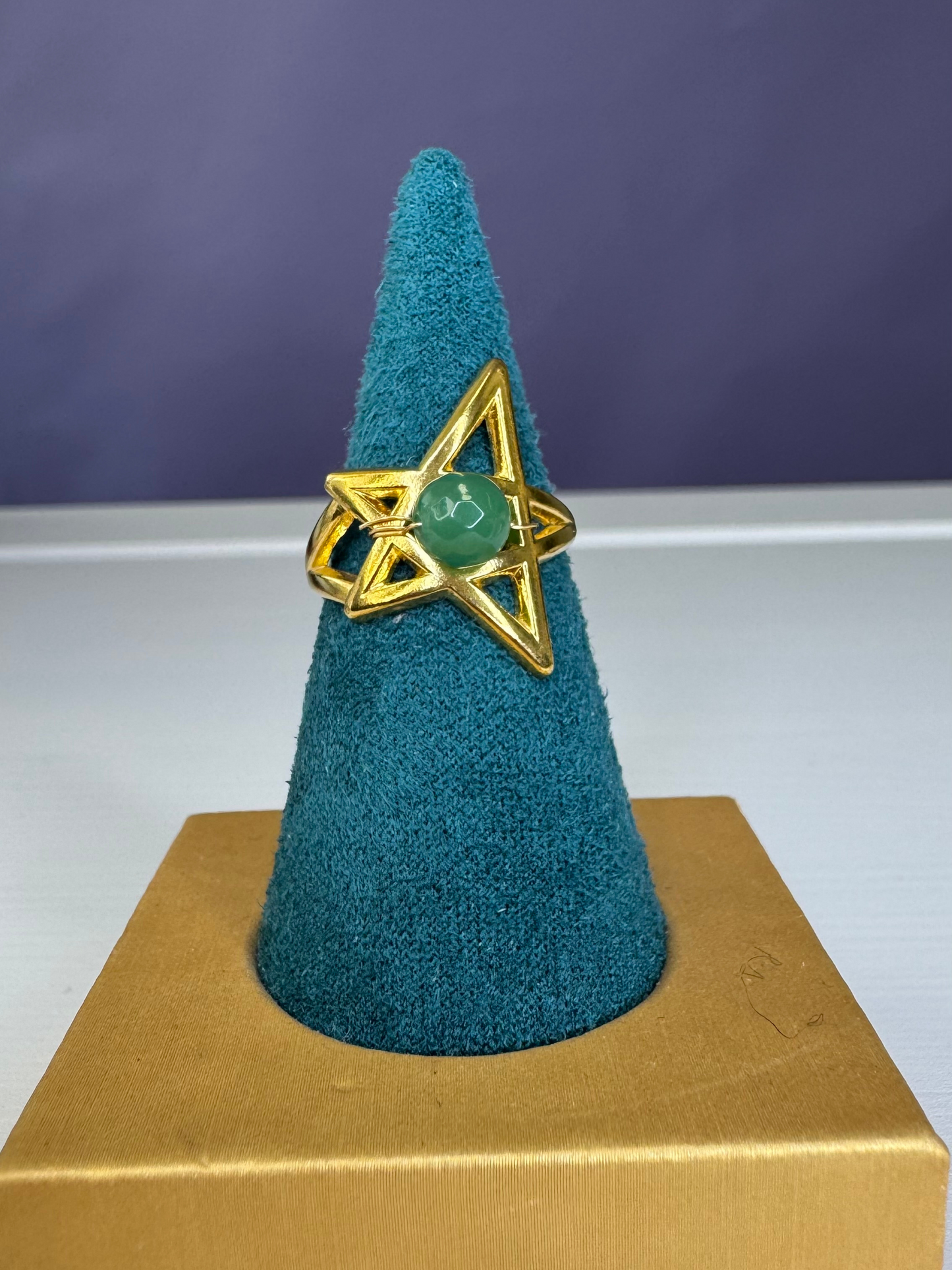 Anel Estrela com missanga verde